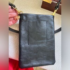 Clare V Black Leather Crossbody Phone Pouch with Gold Hardware